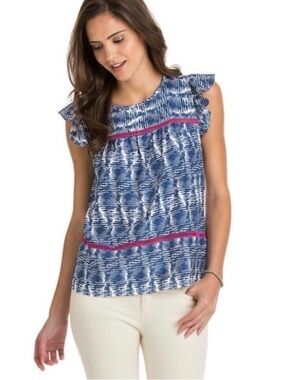 Vineyard Vines water color lines pink and blue silk blend top size small
